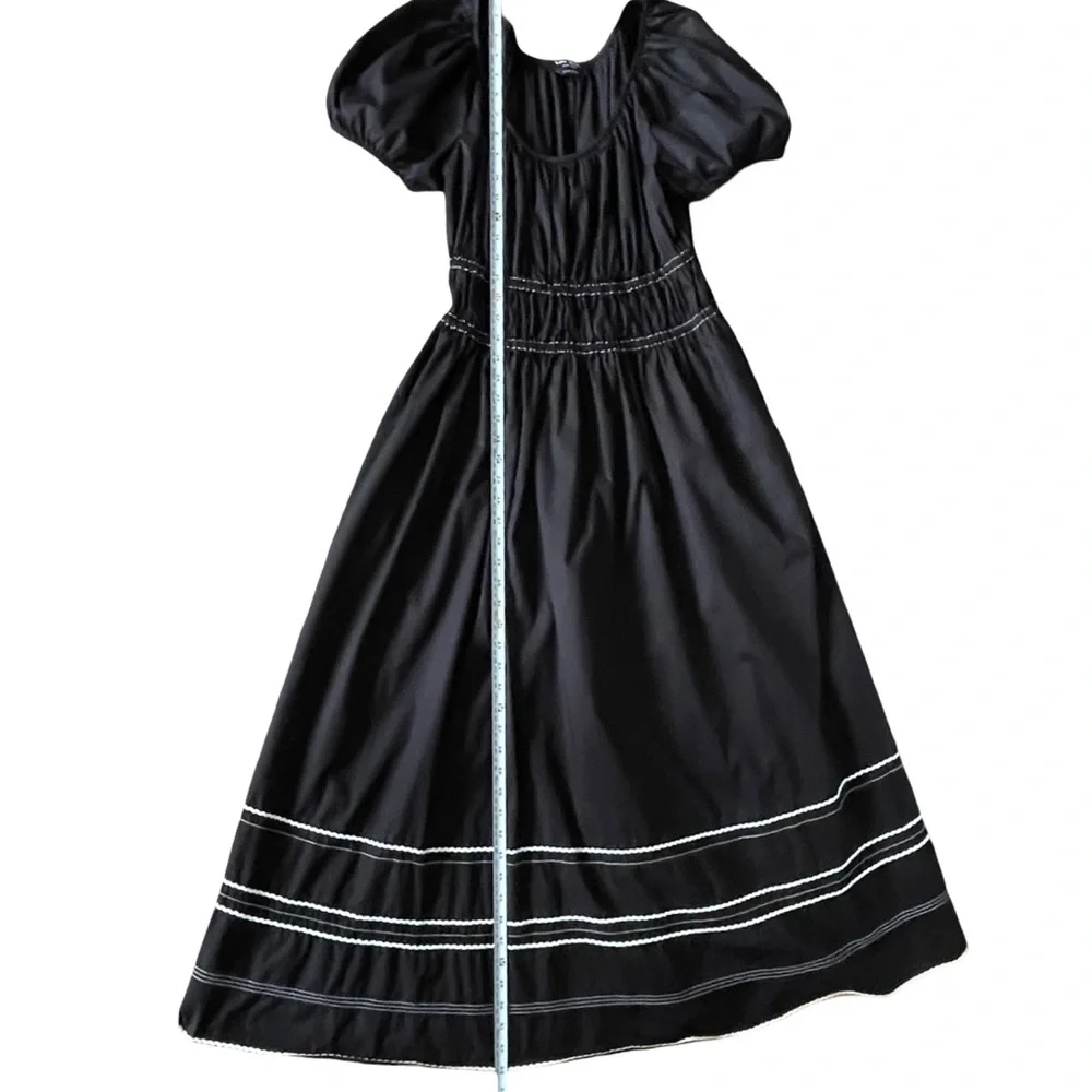 Kate Spade Ric Rac Riviera Black Puff Sleeve Smocked Midi Dress Large